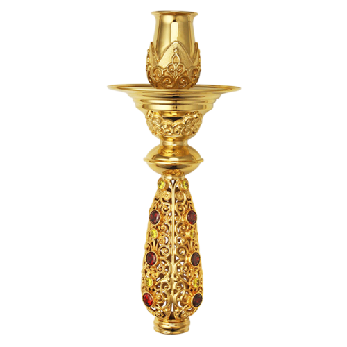 2.7.0742лп Подсвечник латунный в позолоте со вставками ручной 2.7.0742лп Подсвечник латунный в позолоте со вставками ручной