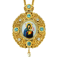 2.7.0494лп-2/1лп Панагия латунная в позолоте со вставками и цепью