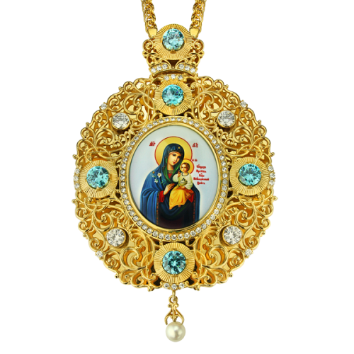 2.7.0494лп-2/1лп Панагия латунная в позолоте со вставками и цепью 2.7.0494лп-2/1лп Панагия латунная в позолоте со вставками и цепью