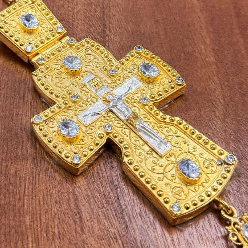 2.10.0058лп/1лп Крест наперсный латунный в позолоте с цепью фото 6