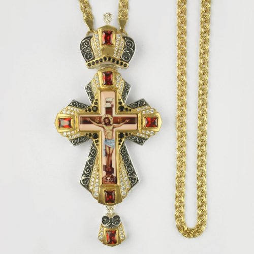 2.10.0356лф-2/1лп Крест латунный с фраг. позолотой, деколем и цепью