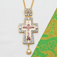 2.10.0645лпр-2/1лп Крест наперсный латунный с белыми камнями в позолоте