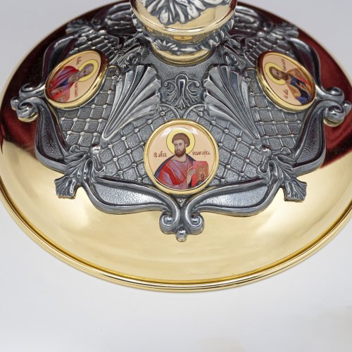 2.7.1599клпрэ-18-К/3 Евхаристический набор на 3 предмета с комбинированной чашей на 1,0 л в позолоте с патинированием и деколью фото 8 2.7.1599клпрэ-18-К/3 Евхаристический набор на 3 предмета с комбинированной чашей на 1,0 л в позолоте с патинированием и деколью фото 8