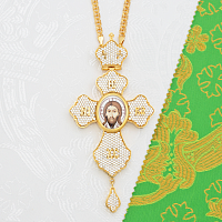 2.10.0525лп-2/1лп Крест наперсный латунный с белыми камнями в позолоте