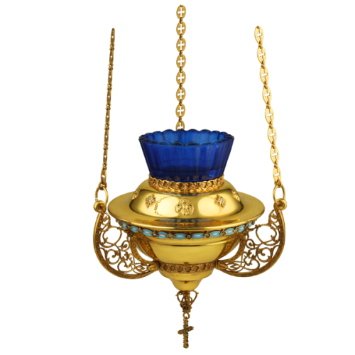 2.7.0370лпэ Лампада подвесная латунная в позолоте с эмалью и вставками 2.7.0370лпэ Лампада подвесная латунная в позолоте с эмалью и вставками