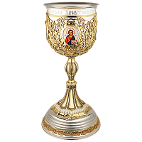 2.7.1121клфр-18 Потир комбинированный с чашей на 1,5 л в фрагментарной позолоте и деколью