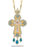 2.10.0530лпэ-2/64лп Крест наперсный латунный с голубыми камнями позолоте