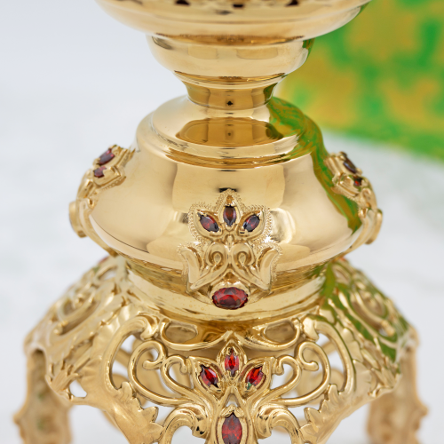 2.7.0570лп Лампада настольная латунная со вставками в позолоте фото 4