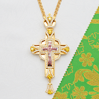 2.10.0637лп-2/1лп Крест наперсный латунный с желтыми камнями в позолоте