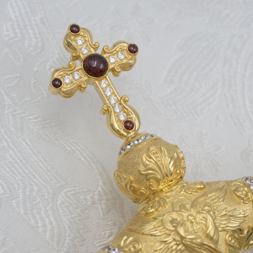 2.7.2722лп Жезл латунный с красными камнями в позолоте фото 6