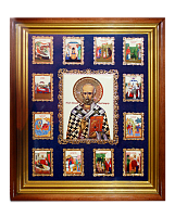 2.14.0156лп Икона настенная латунная - святитель Николай Чудотворец с житием.