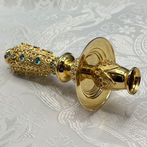 2.7.0742лп Подсвечник латунный в позолоте со вставками ручной 2.7.0742лп Подсвечник латунный в позолоте со вставками ручной