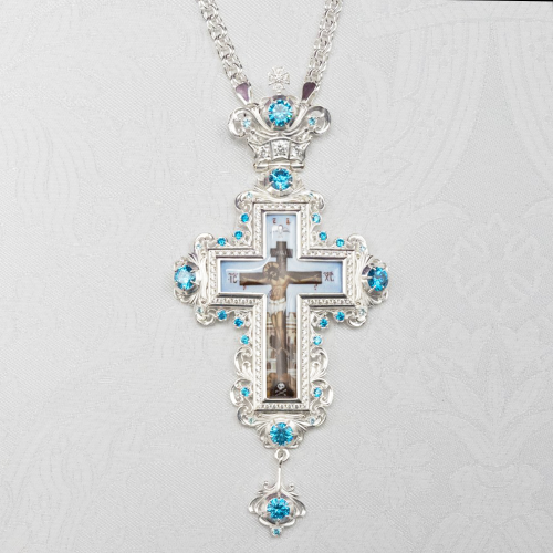 2.10.0625л-18/1л Крест наперсный латунный со вставками в серебрении