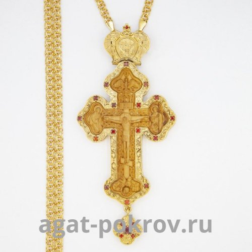2.10.0420лп-13/1лп Крест латунный в поз. с деревянным образом и цепью