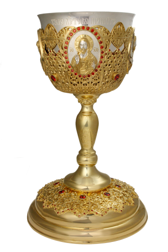 2.7.0894клп Потир комбинированный 1,0 л. в позолоте с литьевыми образами и со вставками