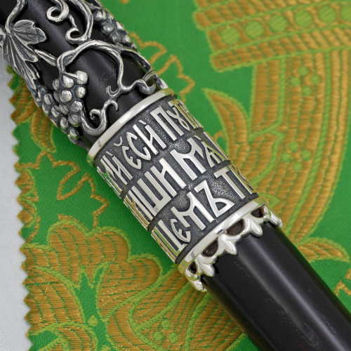 2.7.2631лнр Посох латунный с натуральными камнями в серебрении фото 5 2.7.2631лнр Посох латунный с натуральными камнями в серебрении фото 5