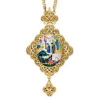 2.7.0670лп-2/1лп Панагия латунная в позолоте со вставками и цепью