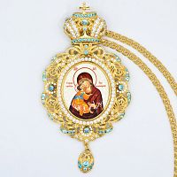2.7.0602лп-2/1лп Панагия латунная в позолоте со вставками и цепью