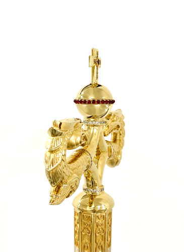 2.7.1594лп Жезл латунный с красными камнями в позолоте фото 3