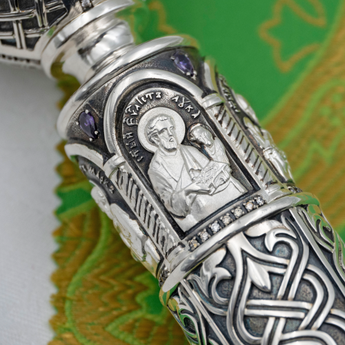 2.7.2016лр Посох латунный с фиолетовыми камнями в серебрении фото 2 2.7.2016лр Посох латунный с фиолетовыми камнями в серебрении фото 2