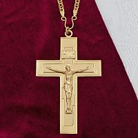 2.10.0166лп/1лп Крест латунный в позолоте с литьевым распятием и цепью