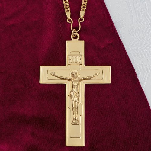 2.10.0166лп/1лп Крест латунный в позолоте с литьевым распятием и цепью