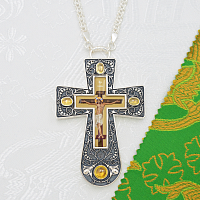 2.10.0689лр-2/1л Крест латунный с желтыми камнями в серебрении