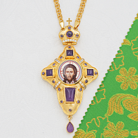 2.10.0516лп-2/1лп Крест наперсный латунный с фиолетовыми камнями в позолоте