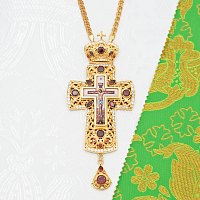 2.10.0143лп-2/1лп Крест латунный с красными камнями в позолоте