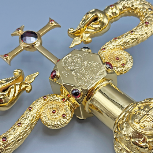 2.7.2478лп Жезл латунный с красными камнями в позолоте фото 7