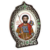 2.78.0961л Икона настольная, в серебре - Святой великомученик Иоанн Воин.