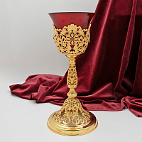 2.7.1596лп Лампада латунная с красными камнями в позолоте