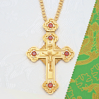 2.10.0683лп/156лп Крест наперсный латунный с красными камнями в позолоте