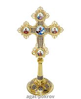2.7.2408лпэ-2 Крест настольный латунный с эмалью в позолоте