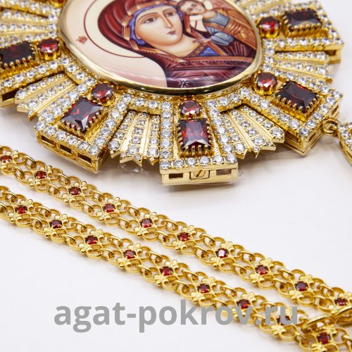 2.7.1579лп-2/65лп Панагия Казанская латунная с красным камнем фото 2 2.7.1579лп-2/65лп Панагия Казанская латунная с красным камнем фото 2