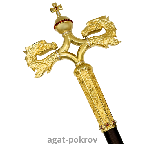 2.7.1594лп Жезл латунный с красными камнями в позолоте