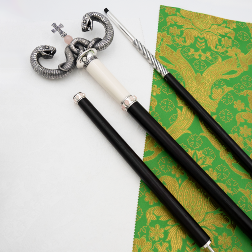 2.7.2443лнрч Жезл латунный в серебрении с натуральными камнями