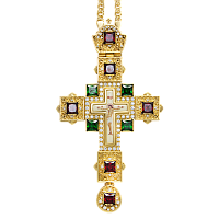 2.10.0099лп-2/1лп Крест наперсный латунный в позолоте со вставками и цепью