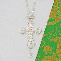 2.10.0131л/1л Крест наперсный латунный с белыми камнями в серебрении