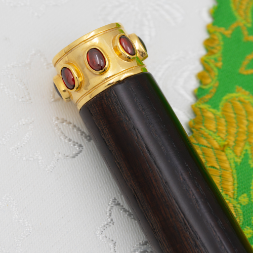 2.7.2444лпч Посох латунный с красными камнями в позолоте фото 4