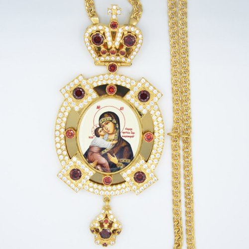 2.7.1205лп-2/1лп Панагия латунная в позолоте и цепью