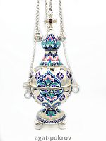 2.7.1954лэ Кадило латунное с красными камнями и эмалью в серебрении