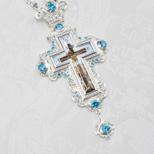 2.10.0625л-18/1л Крест наперсный латунный со вставками в серебрении фото 2