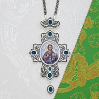 2.10.0665лр-2/1лр Крест наперсный латунный с голубыми камнями в серебрении