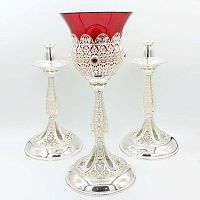 2.7.1275л-К Набор напрестольный - лампада и подсвечники латунные в серебрении