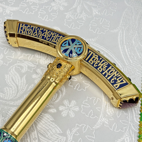 2.7.2182лнпчэ Посох латунный в позолоте с натуральными камнями фото 8