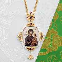 2.7.1292лф-2/1лп Панагия латунная с красными камнями в серебрении с фрагментальной позолотой