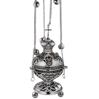 2.7.0387л Кадило латунное с красными камнями в серебрении