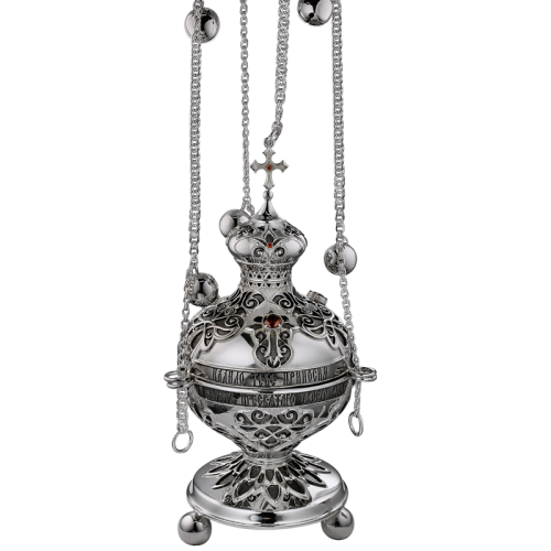 2.7.0387л Кадило латунное с красными камнями в серебрении