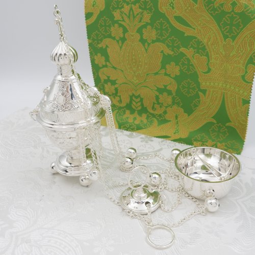 2.7.2618л Кадило латунное с белыми камнями в серебрении фото 6 2.7.2618л Кадило латунное с белыми камнями в серебрении фото 6